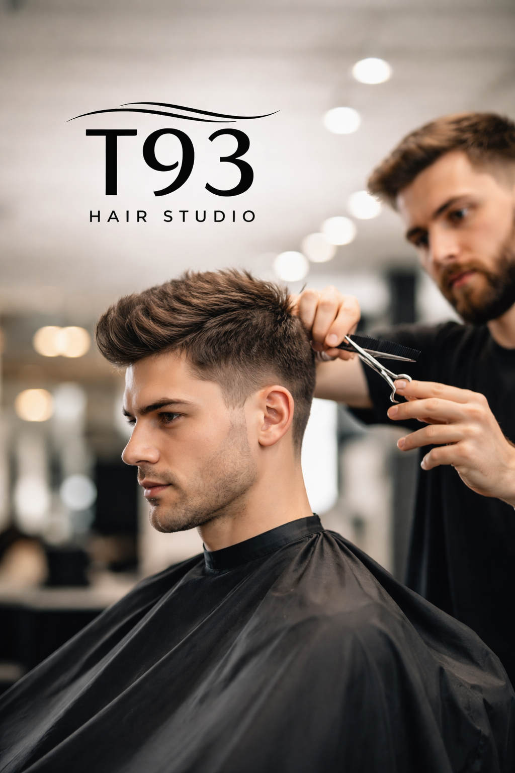 Men's haircut in progress at T93 Hair Studio